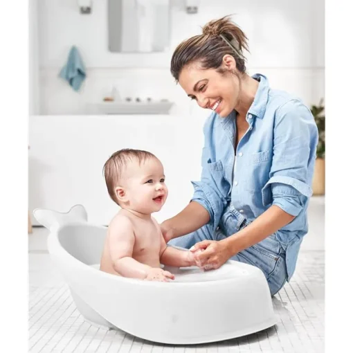 Skip Hop - Banheira para bebê, banheira inteligente de 3 estágios, conjunto essencial para banho de bebê Moby, White e Moby, cinza