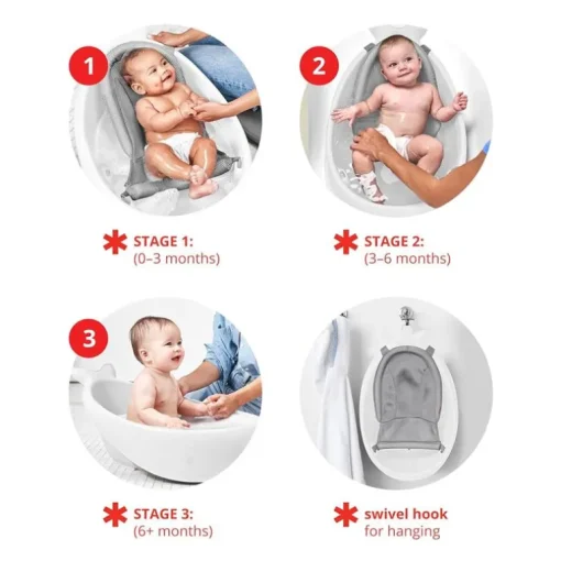 Skip Hop - Banheira para bebê, banheira inteligente de 3 estágios, conjunto essencial para banho de bebê Moby, White e Moby, cinza