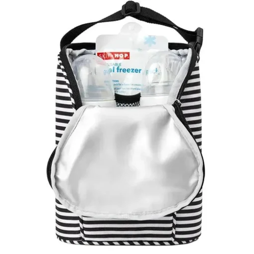 Skip Hop - Bolsa dupla para garrafa Grab &amp; Go, listra preta/branca