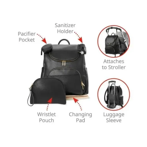 Skip Hop - Conjunto de Mochila de Fraldas 6 em 1 Evermore, Preto