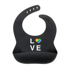 Sobre designs de rosto babador de bebê de silicone macio arco-íris amor, preto