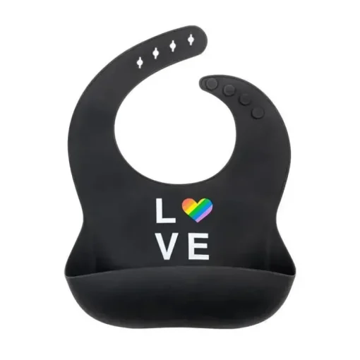 Sobre designs de rosto babador de bebê de silicone macio arco-íris amor, preto