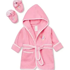 Spasilk - Roupão felpudo 100% algodão com capuz e botinhas para bebê, tamanho único, peixe rosa