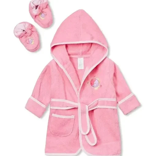 Spasilk - Roupão felpudo 100% algodão com capuz e botinhas para bebê, tamanho único, peixe rosa
