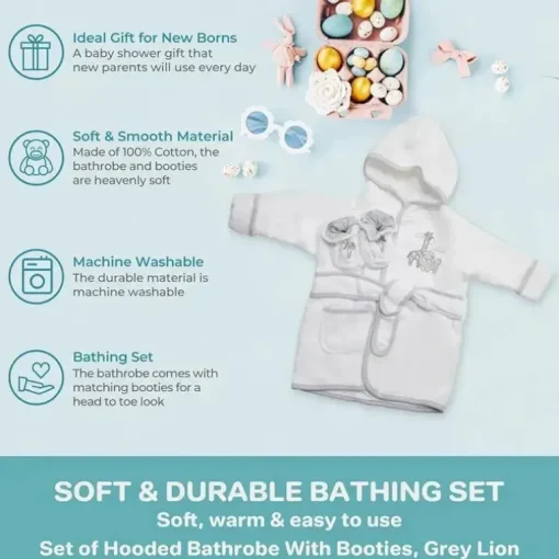 Spasilk - Roupão felpudo 100% algodão com capuz e botinhas para bebê, tamanho único, leão branco
