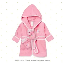 Spasilk - Roupão felpudo 100% algodão com capuz e botinhas para bebê, tamanho único, peixe rosa