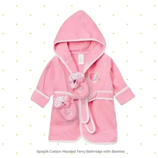 Spasilk - Roupão felpudo 100% algodão com capuz e botinhas para bebê, tamanho único, peixe rosa