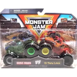 Spin Master - Monster Jam, Monster Trucks fundidos, 2 pacotes Série 24, Grave Digger vs El Toro Loco, maiores de 3 anos