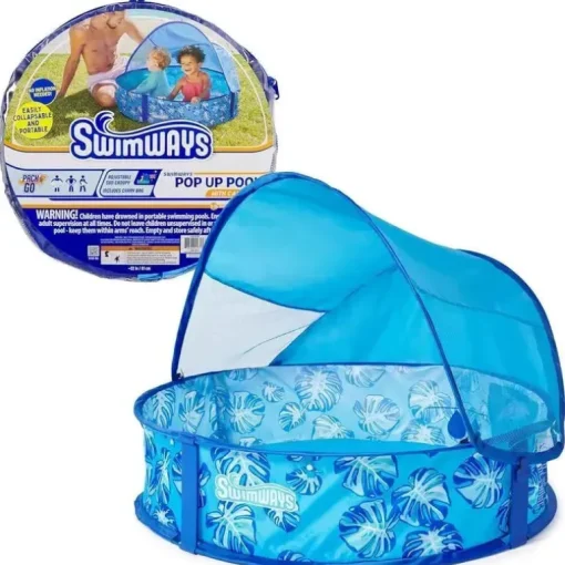 Spin Master - Piscina pop-up Swimways Elite com cobertura e maleta de transporte, para idades de 9 a 24 meses, 32, azul