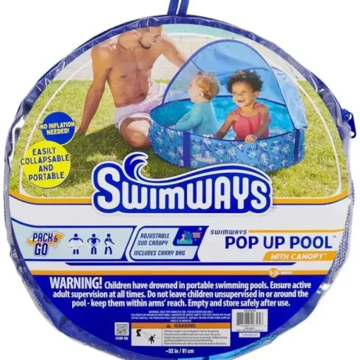 Spin Master - Piscina pop-up Swimways Elite com cobertura e maleta de transporte, para idades de 9 a 24 meses, 32, azul