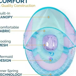 Spin Master - Swimways Sun Canopy Inflável Bebê Flutuador de Primavera para Crianças de 9 a 24 Meses, Sereia