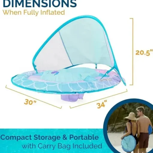 Spin Master - Swimways Sun Canopy Inflável Bebê Flutuador de Primavera para Crianças de 9 a 24 Meses, Sereia