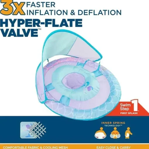 Spin Master - Swimways Sun Canopy Inflável Bebê Flutuador de Primavera para Crianças de 9 a 24 Meses, Sereia