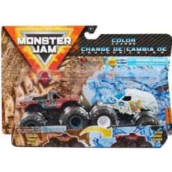 Spin Master Monster Jam, Monster Trucks Die-Cast que mudam de cor 2-Pack, Escala 1:64 Yeti vs Sparkle Smash (os estilos podem variar)