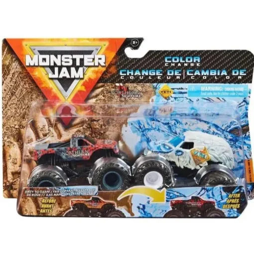 Spin Master Monster Jam, Monster Trucks Die-Cast que mudam de cor 2-Pack, Escala 1:64 Yeti vs Sparkle Smash (os estilos podem variar)