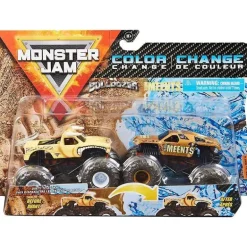 Spin Master Monster Jam, Monster Trucks Die-Cast que mudam de cor 2-Pack, 1:64 Scale Bulldozer vs Team Meents (estilos podem variar)