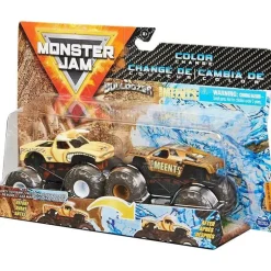 Spin Master Monster Jam, Monster Trucks Die-Cast que mudam de cor 2-Pack, 1:64 Scale Bulldozer vs Team Meents (estilos podem variar)