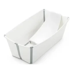Stokke - Pacote de banho Flexi Banheira dobrável para bebê com suporte para recém-nascido, branco/cinza