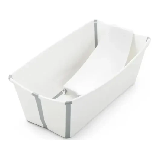 Stokke - Pacote de banho Flexi Banheira dobrável para bebê com suporte para recém-nascido, branco/cinza