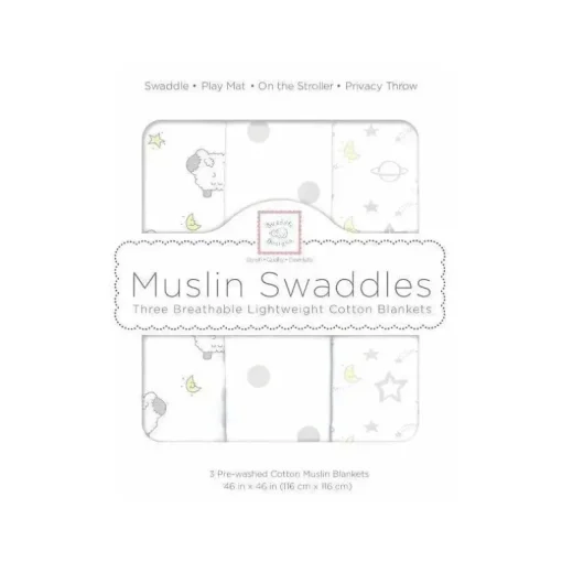 Swaddle Designs – Cobertores de musselina, cordeirinhos boa noite (conjunto de 3)