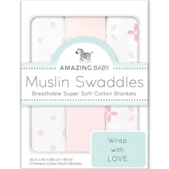 Swaddle Designs - Cobertores de musselina 3Pk, Springfield rosa