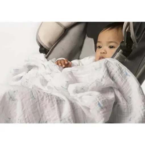 Swaddle Designs - Cobertor de musselina com pontos franceses azuis