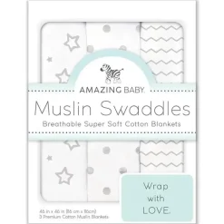 Swaddle Designs - Cobertores de musselina 3Pk, Sterling Stargazer