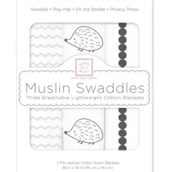 Swaddle Designs - 3Pk mantas de musselina, ouriço e caipira