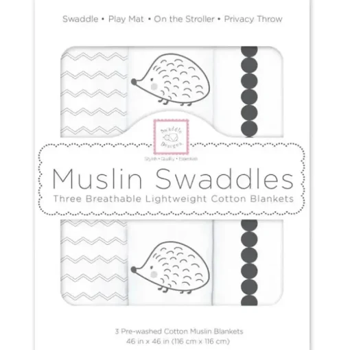 Swaddle Designs - 3Pk mantas de musselina, ouriço e caipira