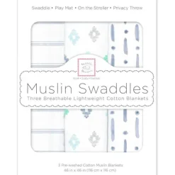 Swaddle Designs – 3Pk mantas de musselina, jeans índigo