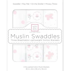 Swaddle Designs - 3Pk mantas de musselina, borboletas e ramalhetes
