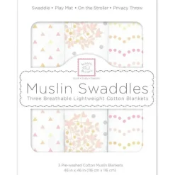 Swaddle Designs – 3Pk mantas de musselina, florais com brilho dourado