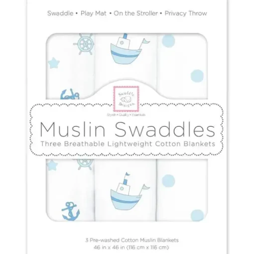 Swaddle Designs - 3Pk mantas de musselina, pequenos navios