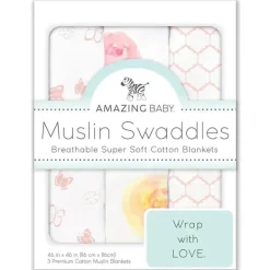 Swaddle Designs - 3Pk mantas de musselina, rosas em aquarela