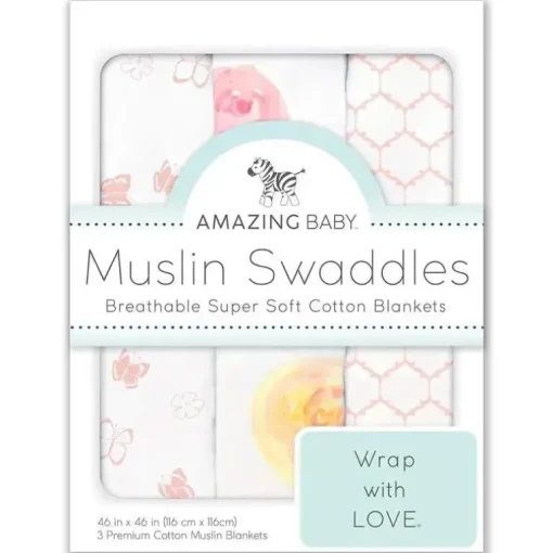 Swaddle Designs - 3Pk mantas de musselina, rosas em aquarela