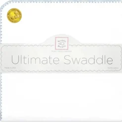 Swaddle Designs – Ultimate Swaddle Blanket, branco com acabamento em azul pastel