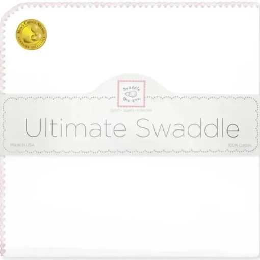Swaddle Designs – Ultimate Swaddle Blanket, branco com acabamento em rosa pastel