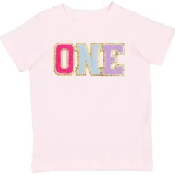 Sweet Wink – Camiseta de manga curta com patch de primeiro aniversário para crianças