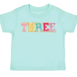 Sweet Wink – Camiseta de manga curta com patch de terceiro aniversário para crianças