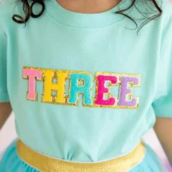 Sweet Wink – Camiseta de manga curta com patch de terceiro aniversário para crianças
