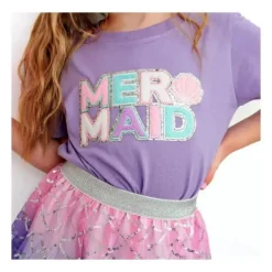 Sweet Wink – Camiseta infantil de manga curta com patch de sereia