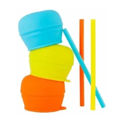 Tampas de palha de silicone universal Boon Snug Straw, 12M+ Laranja Multi