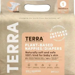 Terra - Fraldas para recém-nascidos 24Ct 85% à base de plantas, tamanho 1