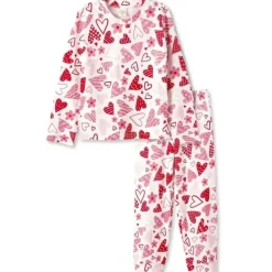 Tesa Babe - Conjunto de pijama de bambu com corações de dia dos namorados para meninas