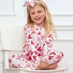 Tesa Babe - Conjunto de pijama de bambu com corações de dia dos namorados para meninas