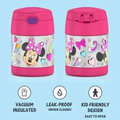 THERMOS - Frasco de comida isolado de aço inoxidável de 10 oz com colher, Minnie pré-escolar