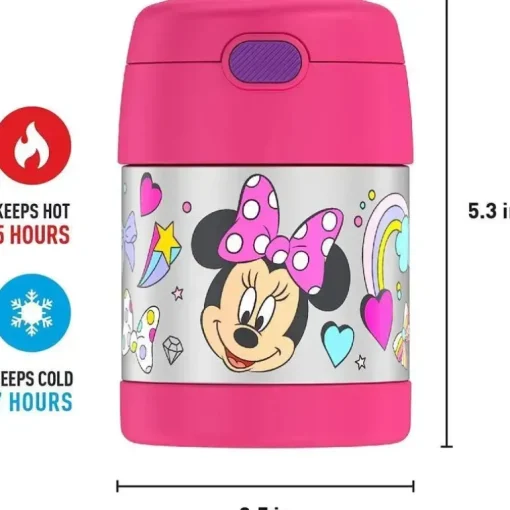 THERMOS - Frasco de comida isolado de aço inoxidável de 10 oz com colher, Minnie pré-escolar