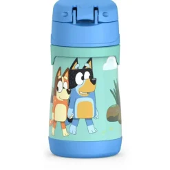 THERMOS - Garrafa de canudo de aço inoxidável com isolamento a vácuo de 10 onças, azul