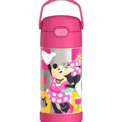 THERMOS - Garrafa de canudo de aço inoxidável com isolamento a vácuo de 12 onças, Minnie Mouse