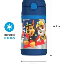 THERMOS - Garrafa de canudo de aço inoxidável com isolamento a vácuo de 10 onças, Paw Patrol Boy
